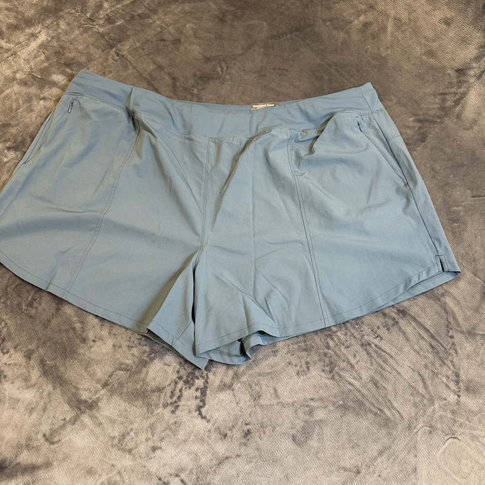 NWT Tek Women Plus 4X Shorts Mid Rise Wicking Zipper Pockets Sea Whirlpool
